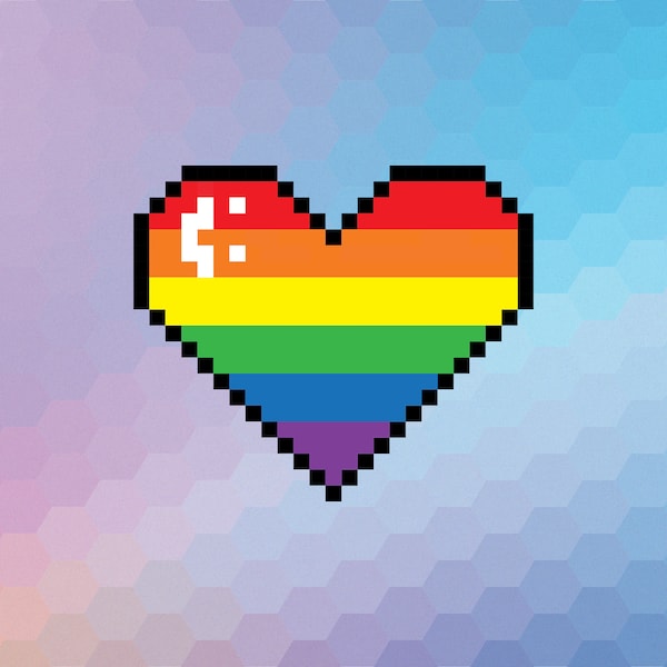 Happy 8-Bit Pride Heart | Thick Vinyl | Premium Sticker | Die-Cut | Waterproof | UV Resistant | Luster | Matte | High Gloss