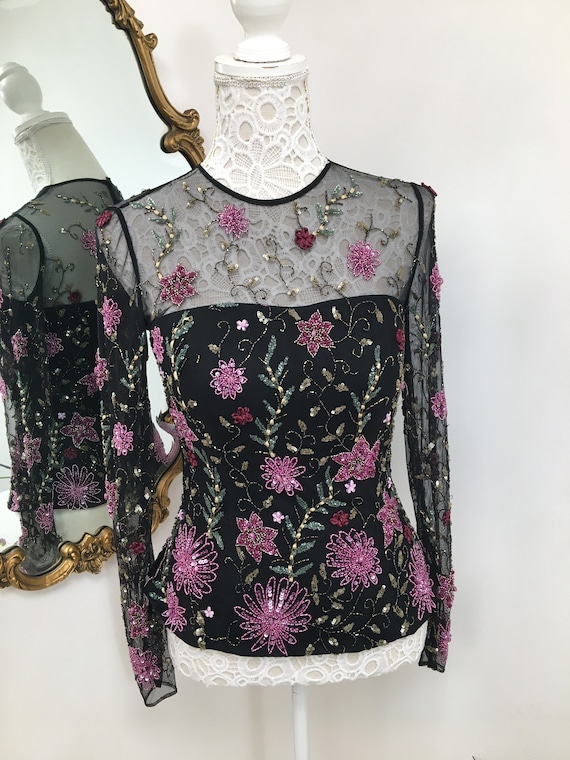 Gorgeous Diane Fres 1980s beaded/sequinned top - image 2