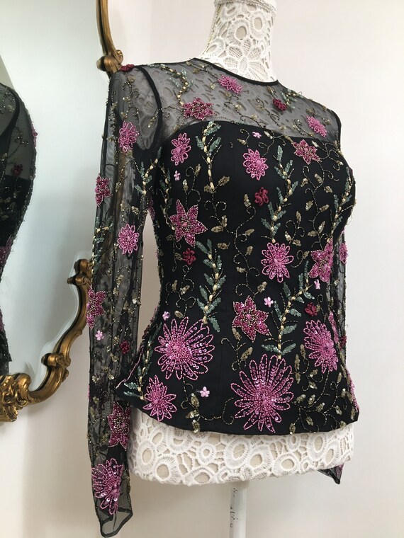 Gorgeous Diane Fres 1980s beaded/sequinned top - image 7