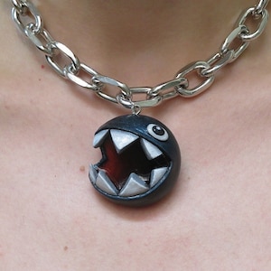 Chomp chain necklace - video game pendants - heavy metal - gothic chunky jewelry - punk necklaces - weird accessories