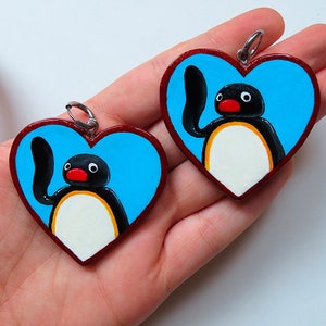 Pinguïnoorbellen - hartoorbellen - handgeschilderde accessoires - harajuku jaren 2000 - leuke originele sieraden - filmsieraden