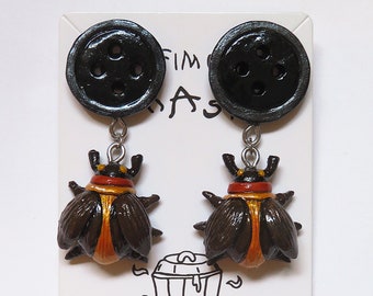 Cora beetle earrings - the secret door - movie earrings - weird bizarre jewelry - harajuku - insect decoration - trash art