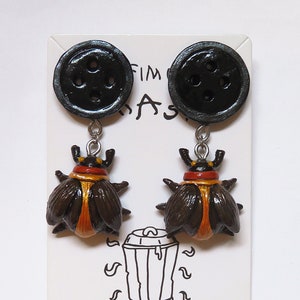 Cora beetle earrings - the secret door - movie earrings - weird bizarre jewelry - harajuku - insect decoration - trash art