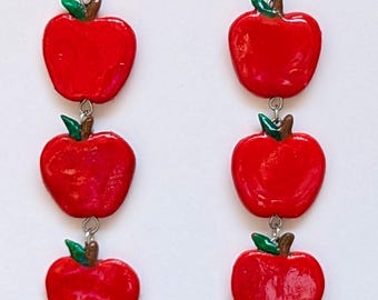 Apple star long earrings - weird core - fruit necklace- harajuku japan style - goth - maximalist jewelry -2000s - kitsch - trash art