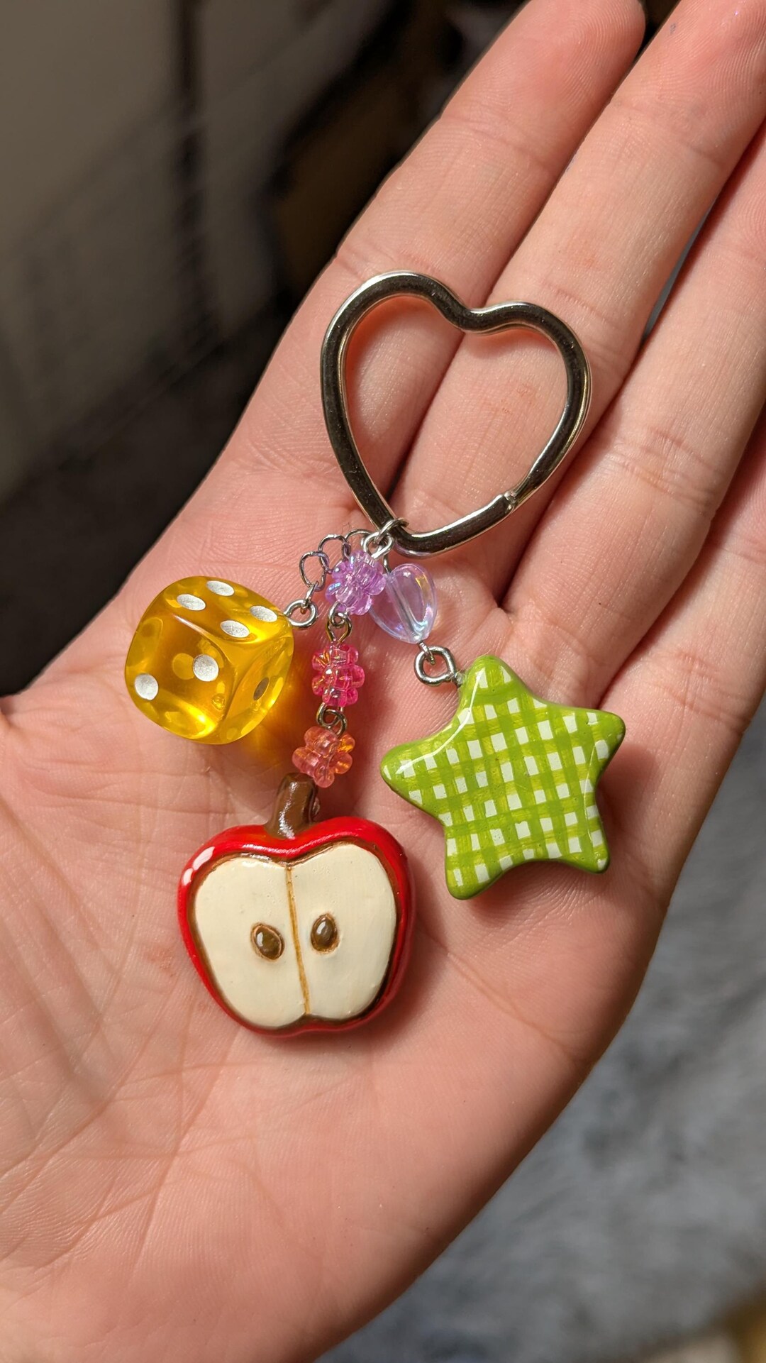 Apple Rhinestone Keychain Apple Keychain With a Star - Handmade - Super Cute Unique Design ...