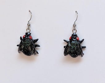 fly earrings - bug earrings - Maximalist accessories - animal accessories - handmade earrings - weird jewelry - goth