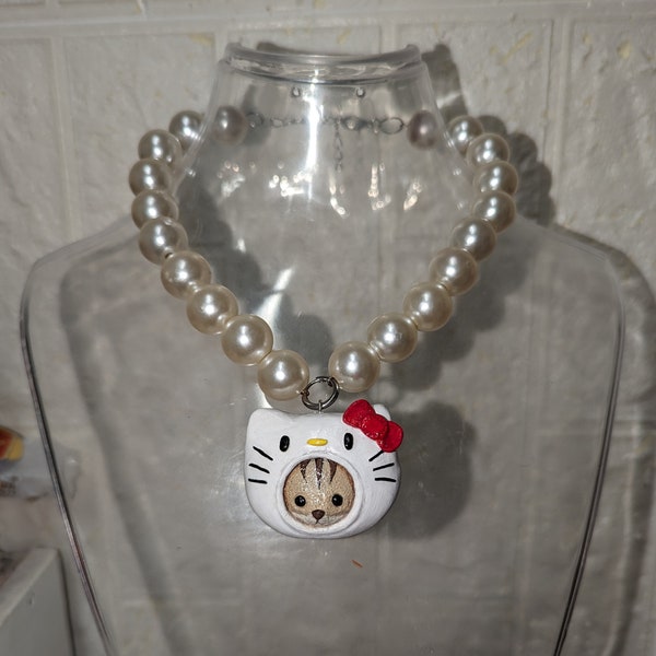 Kitten squirrel pearl necklace - cute animal necklace - movie earrings - harajuku japan style - coquette - maximalist jewelry