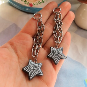 Long psychedelic star earrings - industrial punk jewelry - original accessories - goth - cyberpunk - harajuku style