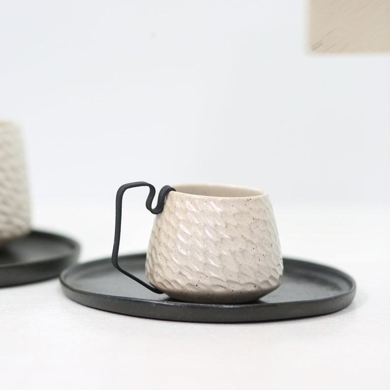 Handmade Ceramic Coffee Cup 4.05 floz Custom Stoneware Pottery Mug Aesthetic Modern Design Home Decor Mother's Day Gift image 6