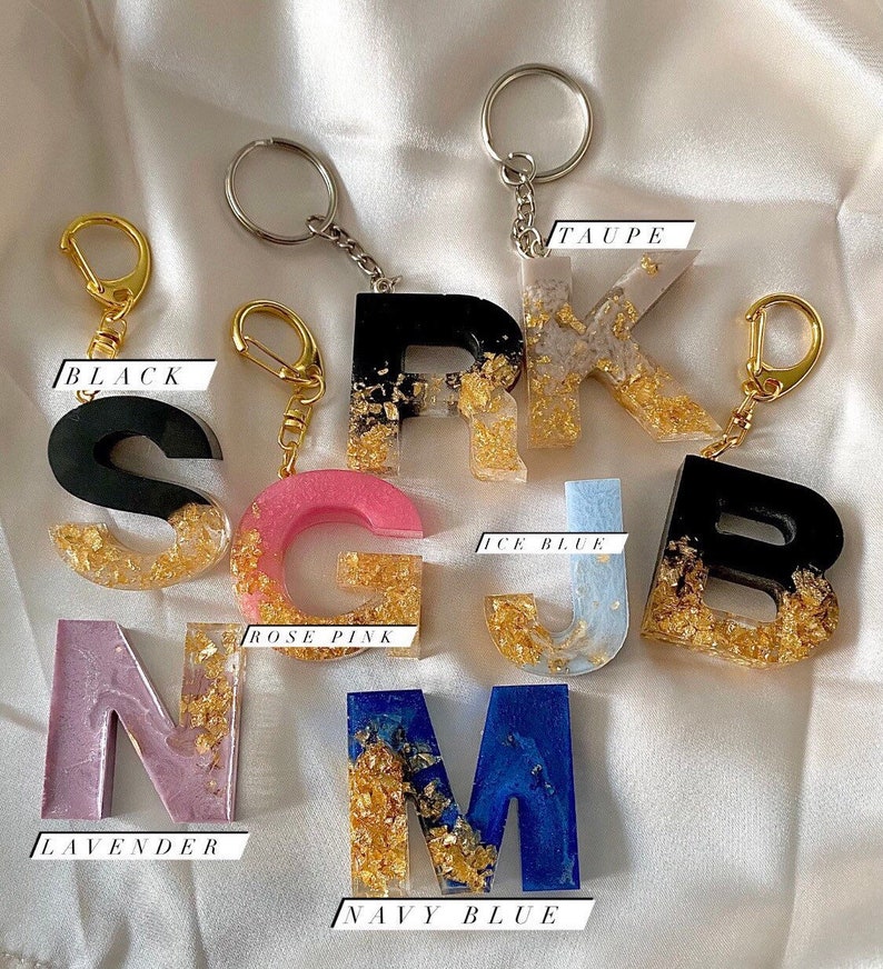 Custom Resin Keychain Modern Letter Keychain Initial Etsy