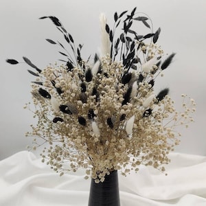 Dry flower bouquet with Lagurus, eucalyptus and Phalaris dried flowers in white and black tones, gift idea for birthday, home décor