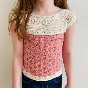 Chic Crochet Summer Top T-shirt Custom Sizing Pattern for Kids Baby, Toddler, Girls Sizes Picture Tutorial Instant PDF Download image 1