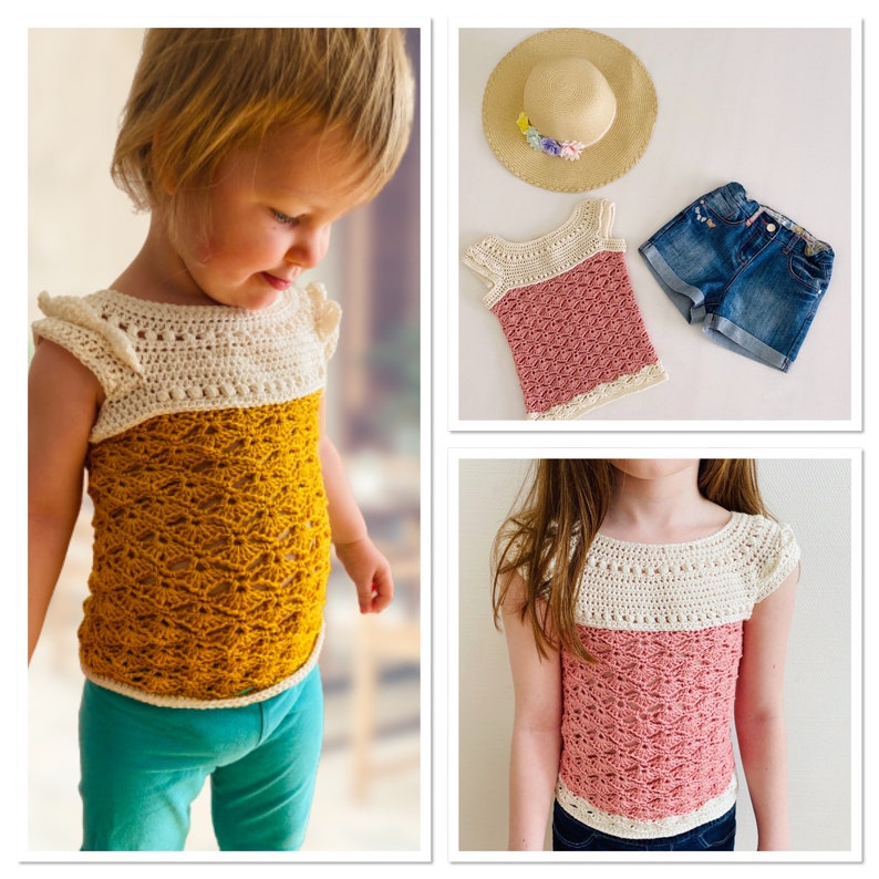 Chic Crochet Summer Top T-shirt Custom Sizing Pattern for Kids Baby, Toddler, Girls Sizes Picture Tutorial Instant PDF Download image 6