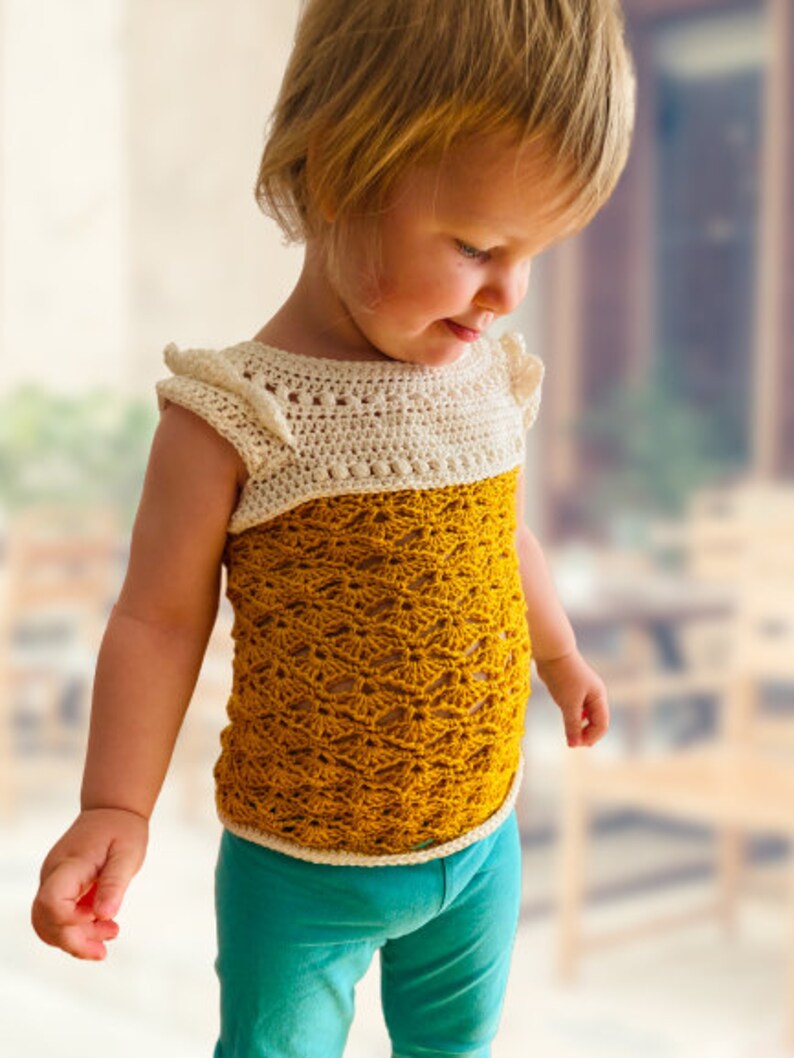 Chic Crochet Summer Top T-shirt Custom Sizing Pattern for Kids Baby, Toddler, Girls Sizes Picture Tutorial Instant PDF Download image 5