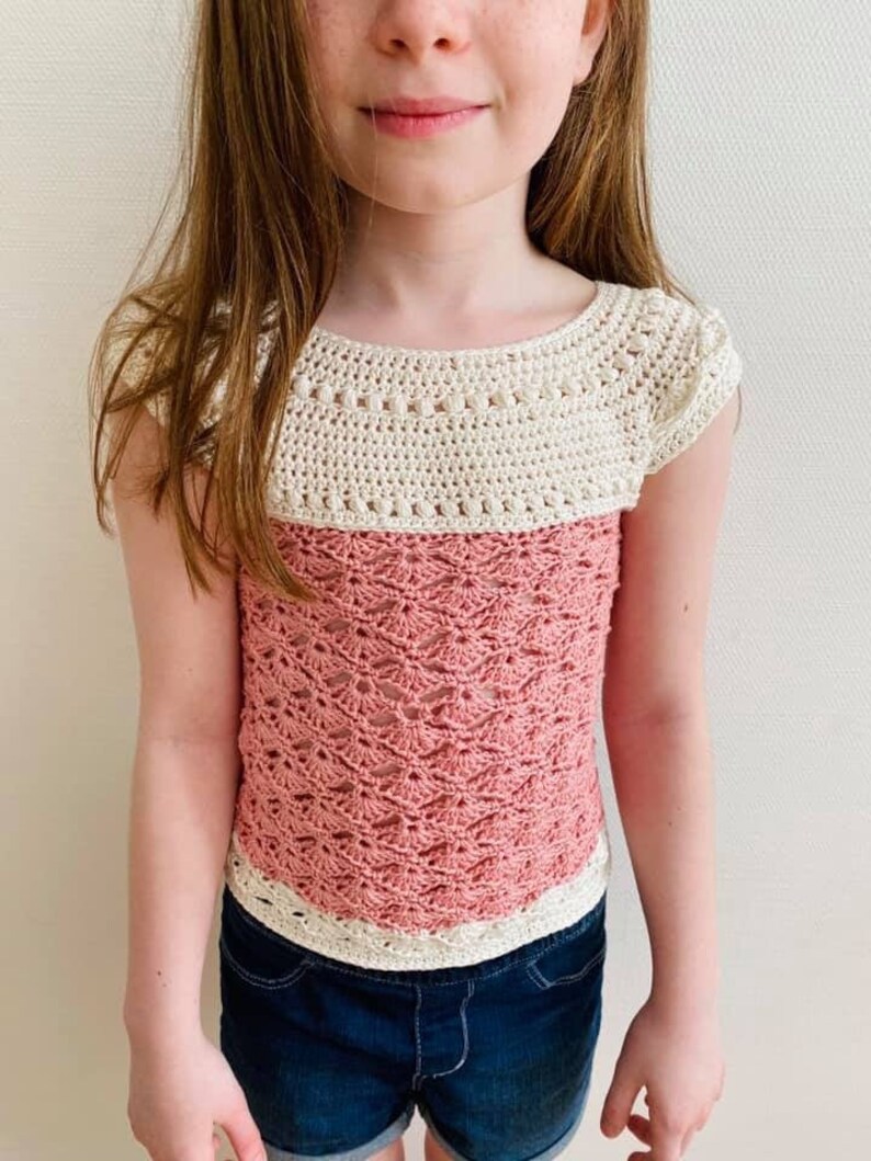 Chic Crochet Summer Top T-shirt Custom Sizing Pattern for Kids Baby, Toddler, Girls Sizes Picture Tutorial Instant PDF Download image 1