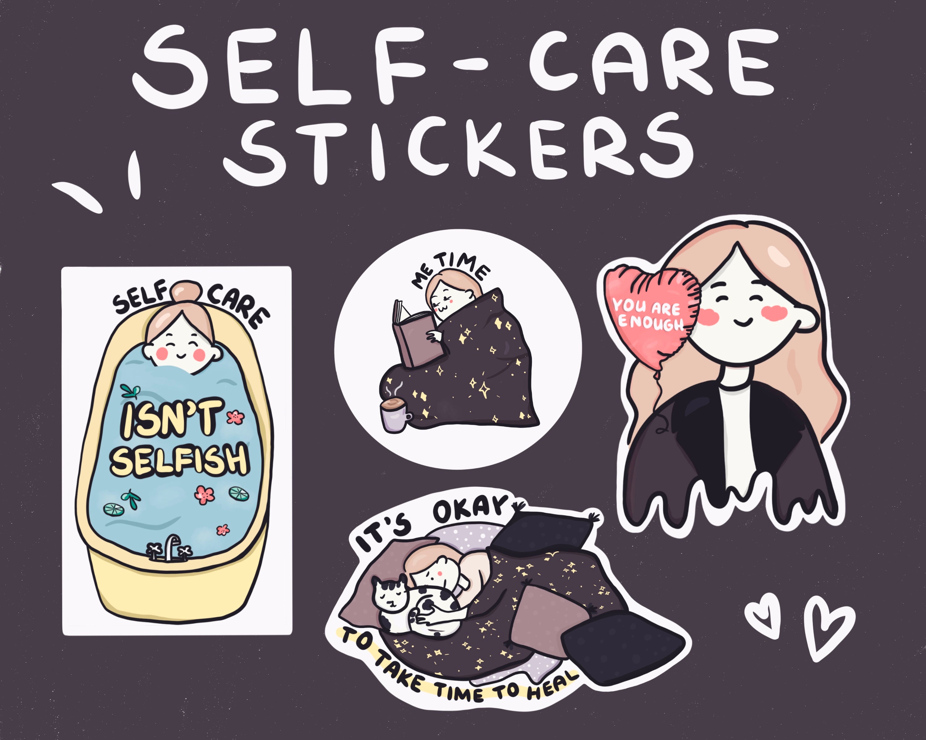Selfcare Stickers High Quality Stickers Set of 4 Etsy