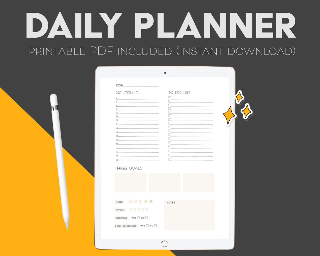 Modern Daily Planner Digital, Printable A4 Hourly Schedule Desk Planner