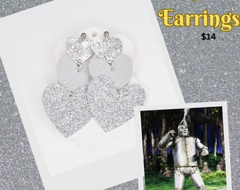 Tin Man Inspired Earrings from Wizard of Oz Movie, Shiny Metallic Earrings for Tin Man Costume, Women's Tin Man Costume Jewelry