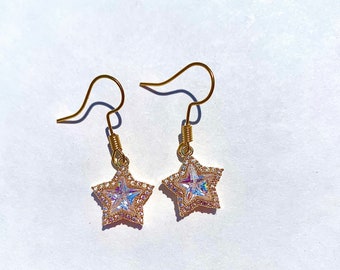 Pendientes colgantes de estrellas de Zirconia cúbica de oro