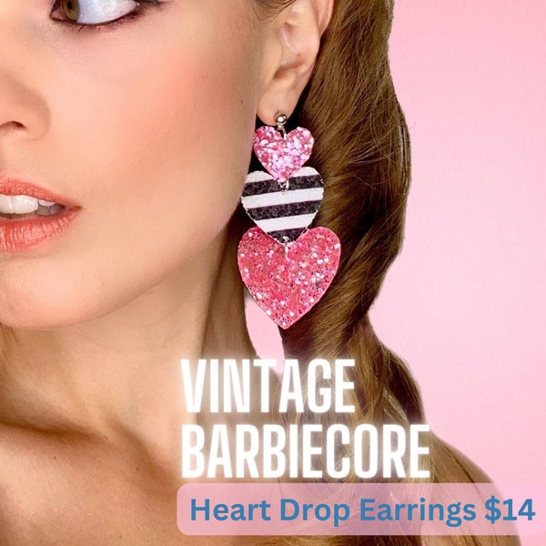 Vintage Barbie Inspired heart shaped earrings for costume, cosplay, themed parties, and more