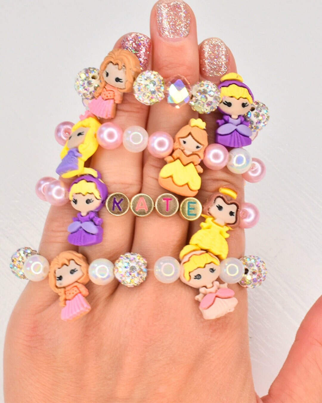 Personalized Name Bracelets for Little Girls, Princess Charm Bracelets