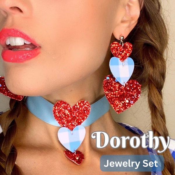 Dorothy Wizard of Oz inspired earring and necklace set for Dorothy costume, cosplay, bounding, wizard of Oz fan