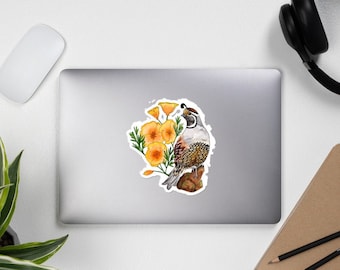 California Quail Sticker - Quail Gift - Aquarel Quail - California State Bird Gifts - Bloemstickers - Quail Computer Sticker