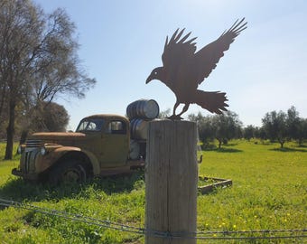 Crow Post Topper- Australian Made Rusted Metal Garden Art
