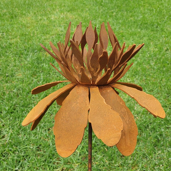 Waratah Flower Garden Stake - Australian Made Rusted Metal Garden Art