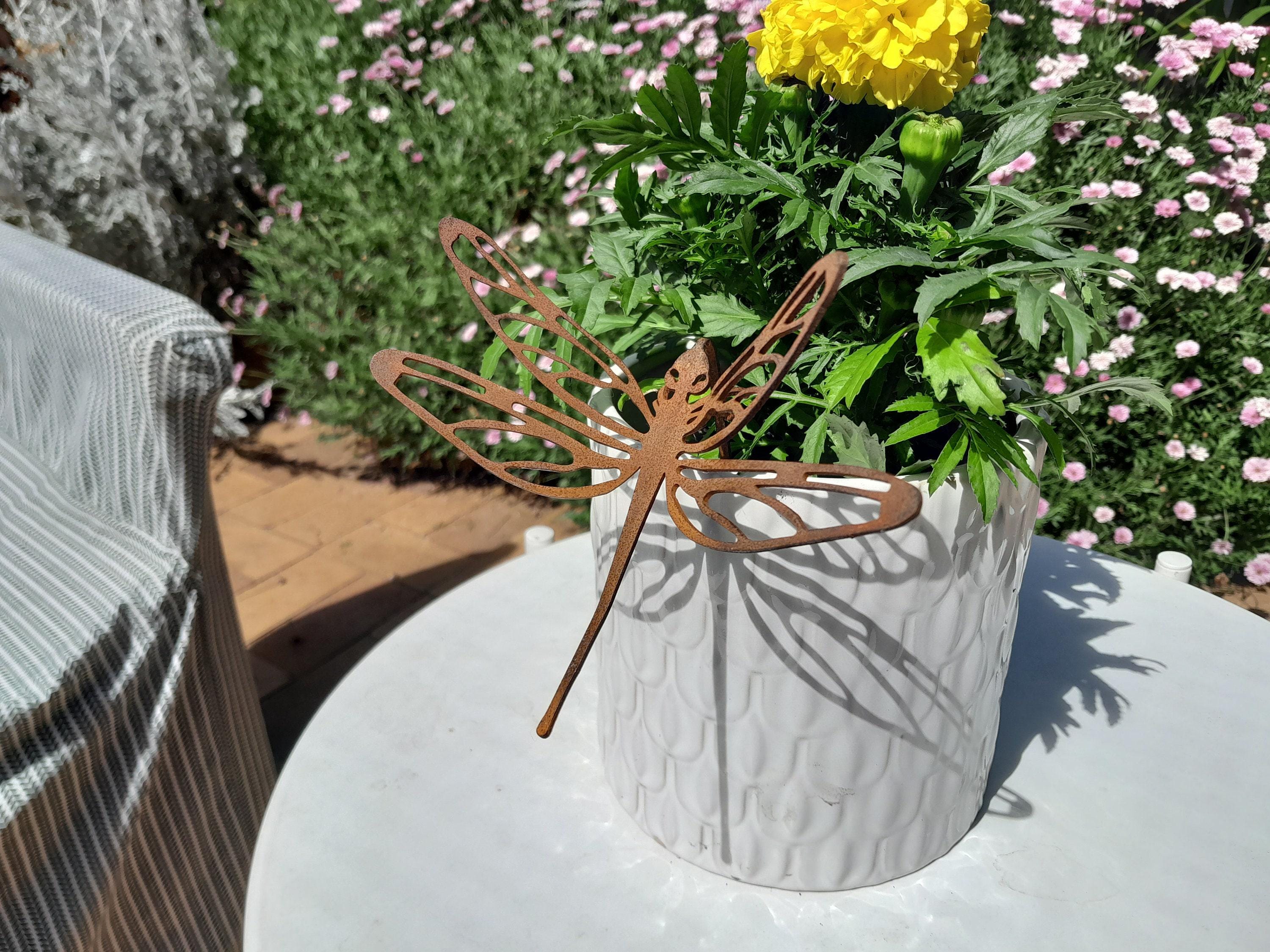 Dragonfly Pot Decoration - Australian Made Rusted Metal Garden Art