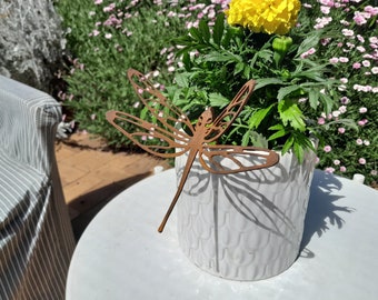 Dragonfly Pot Decoration - Australian Made Rusted Metal Garden Art