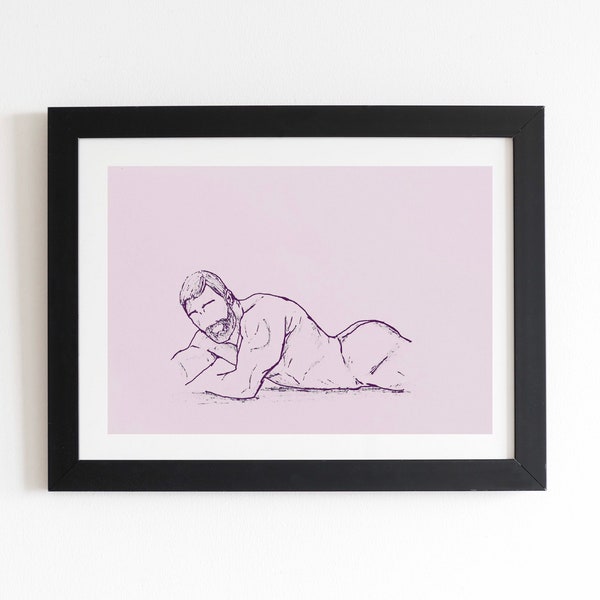 Dream Daddy - Male Nude Print Line Art Gay Erotic Muscle Drawing