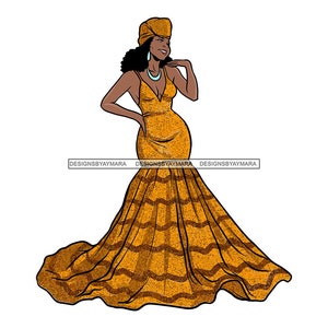 Elegant Melanin Woman Goddess Yellow Dress Pretty Standing Queen Beautiful Female Lady SVG .JPG .PNG Vector Clipart Cricut Cut Cutting