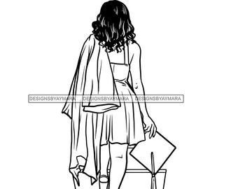 Graduado subiendo escaleras vestido blanco con gorra burdeos graduación SVG JPG PNG diseños vectoriales Clipart Cricut silueta corte