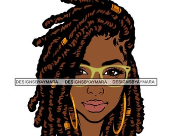 Beautiful African Woman Portrait Dreadlocks Locs Hairtsyle Reading Green Glasses Melanin SVG PNG JPG Cricut Print Cut Cutting Vector Designs