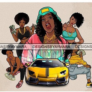 Hustle Hustling Girls Gangster Gangsta Melanin Woman Together Money Stack Best Friends PNG JPG Designs Clipart Cricut Silhouette Cut Cutting