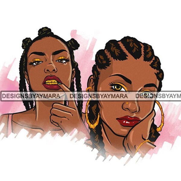 Melanin Nubian Afro Black Woman Women Braids Hairstyle Gangster Gansta Ghetto Friends PNG JPG Designs Clipart Cricut Silhouette Cut Cutting