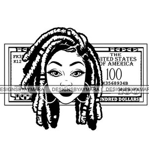 Melanin Woman On A Hundred Dollar Bill With Sister Locs Money Cash Bills In Bw SVG JPG PNG Vector Designs Clipart Cricut Silhouette Cutting