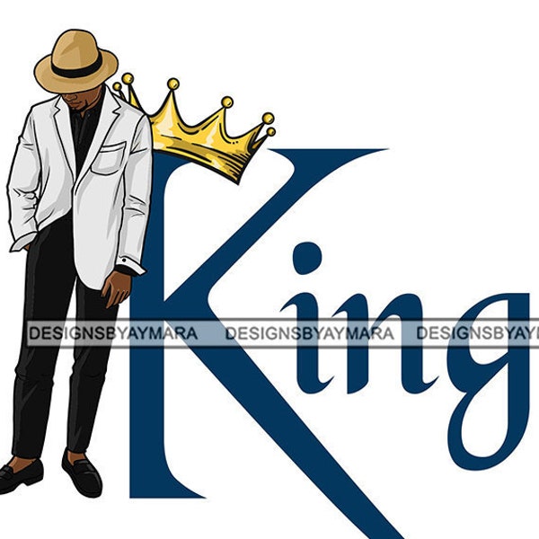 Black Man In Suit Tan Dress Hat Big Blue K for King With Crown Hands In Pocket  SVG JPG PNG Vector Designs Clipart Cricut Silhouette Cutting