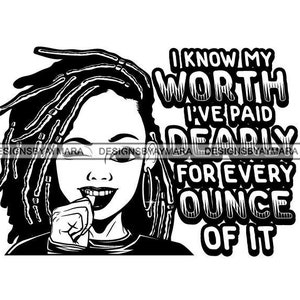 Ik weet dat mijn waarde ik heb betaald duur melanine citaten Afro vrouw Morena Latina Nubisch SVG JPG PNG Vector ontwerpen clipart Cricut silhouet snijden