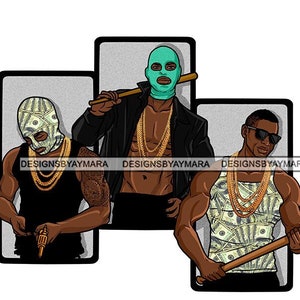 Gangsta Ganster Black Man Ski Mask Hip Hop Cover Gold Chain Street Boys Hustler JPG PNG Graphic Designs Clipart Cricut Silhouette Cutting