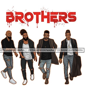 Four Brothers Drip Brother Love Hanging Out Jackets Afro Jeans Dreadlocks Men In Color SVG Vector Designs Clipart Cricut Silhouette Cutting