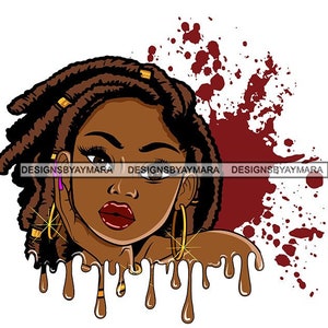 Dripping Goddess Black Woman Big Eyes Splash Dreadlocks Hairstyle Melanin Nubian Diva SVG JPG PNG Vector Clipart Cricut Cutting Cut File