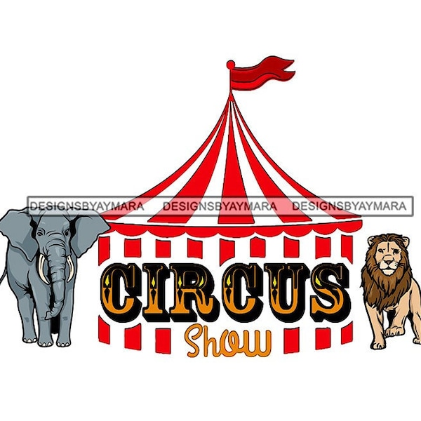 Striped Circus Tent Canopy Marquee Pavilion Dome Tented Arena Elephants Lion Performing Carnival Magic SVG PNG JPG Cricut Print Cut Designs