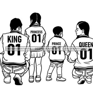 Family King Queen Prince And Princess Jackets 01 Mother Father Boy Girl In Bw SVG JPG PNG Vector Designs Clipart Cricut Silhouette Cutting