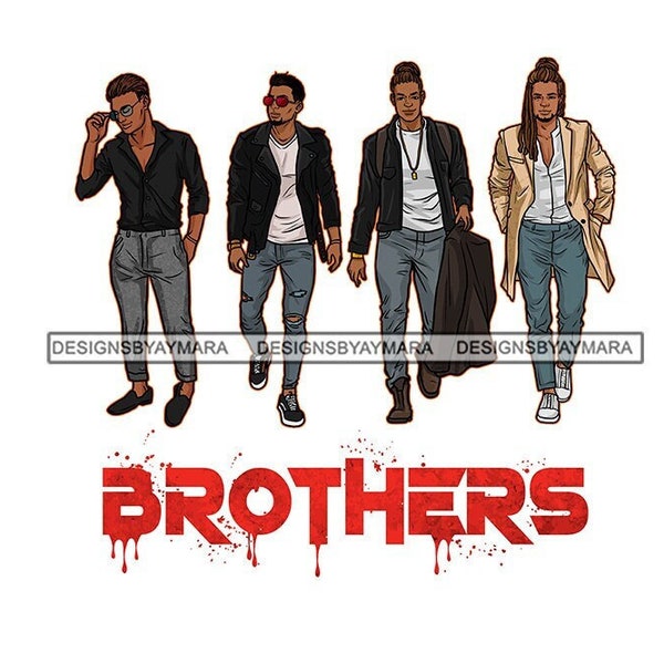 Four Handsome Brothers Stepping Out In Jeans Dread Locks Long Jacket Dripping SVG JPG PNG Vector Designs Clipart Cricut Silhouette Cutting