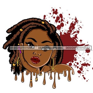 Cute Brown Skin Woman Wearing Brown Sister Locs Red Drip Splash Hand On Cheek SVG JPG PNG Vector Designs Clipart Cricut Silhouette Cutting
