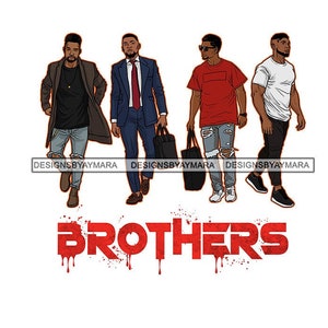 Four Handsome Brothers Stepping Out In Jeans T Shirts Suit and Tie Briefcase SVG JPG PNG Vector Designs Clipart Cricut Silhouette Cutting