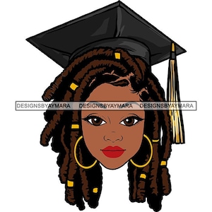 Cute Melanin Woman Locs Black Graduation Cap College High School Graduating SVG JPG PNG Vector Designs Clipart Cricut Silhouette Cutting