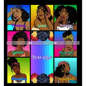 You Are Precious Loved And Unique In Squares Diva Sisters Flowers Friends Color SVG JPG PNG Vector Designs Clipart Cricut Silhouette Cutting